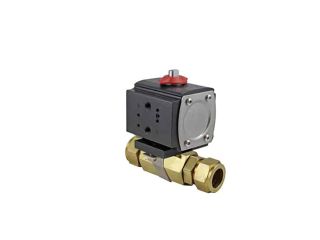 3/8" Tube Compression Brass Double Acting Pneumatic Actuated Ball Valve