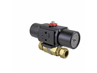 1" Tube Compression Brass Spring-Return (Normally Closed) Pneumatic Actuated Ball Valve