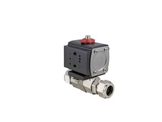 1" Tube Compression Stainless Steel Double Acting Pneumatic Actuated Ball Valve