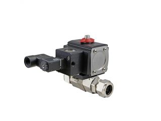 1/4" Tube Compression Stainless Steel Double Acting Pneumatic Actuated Ball Valve With Solenoid Valve