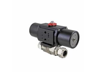 1" Tube Compression Stainless Steel Spring-Return (Normally Closed) Pneumatic Actuated Ball Valve