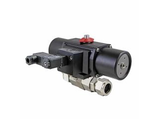 1/2" Tube Compression Stainless Steel Spring-Return (Normally Open) Pneumatic Actuated Ball Valve