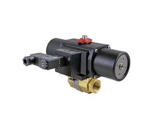 1/4" NPT Brass Spring-Return (Normally Closed) Pneumatic Actuated Ball Valve With Solenoid Valve
