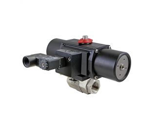 1/4" NPT Carbon Steel Spring-Return (Normally Closed) Pneumatic Actuated Ball Valve With Solenoid Valve
