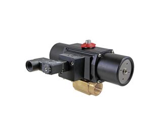1/4" NPT Brass Spring-Return (Normally Closed) Pneumatic Actuated Ball Valve With Solenoid Valve