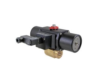 1/4" NPT Brass Spring-Return (Normally Closed) Pneumatic Actuated Ball Valve With Solenoid Valve