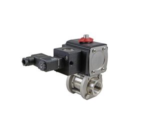 1/4" NPT Stainless Steel Double Acting Pneumatic Actuated 3-piece Ball Valve With Solenoid Valve