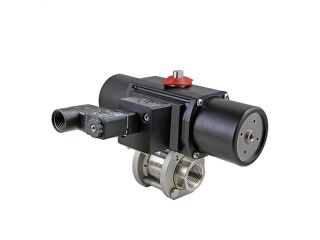 1-1/4" NPT Stainless Steel Spring-Return (Normally Closed) Pneumatic Actuated 3-piece Ball Valve With Solenoid Valve