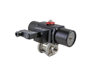 1/4" NPT Stainless Steel Spring-Return (Normally Closed) Pneumatic Actuated 3-piece Ball Valve With Solenoid Valve