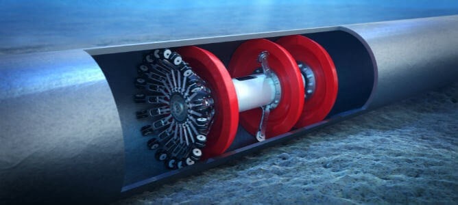 A cutaway depicting a pipeline pig inside a pipe.